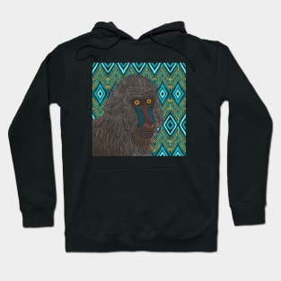 Mandrill Monkey on Aztec Pattern Hoodie